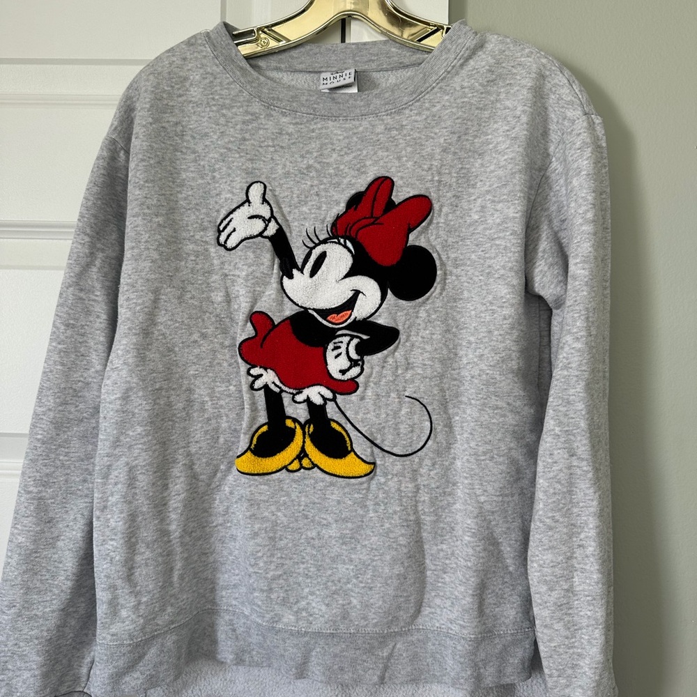 Disney Gray Minnie Mouse Embroidered Sweatshirt Crewneck Small